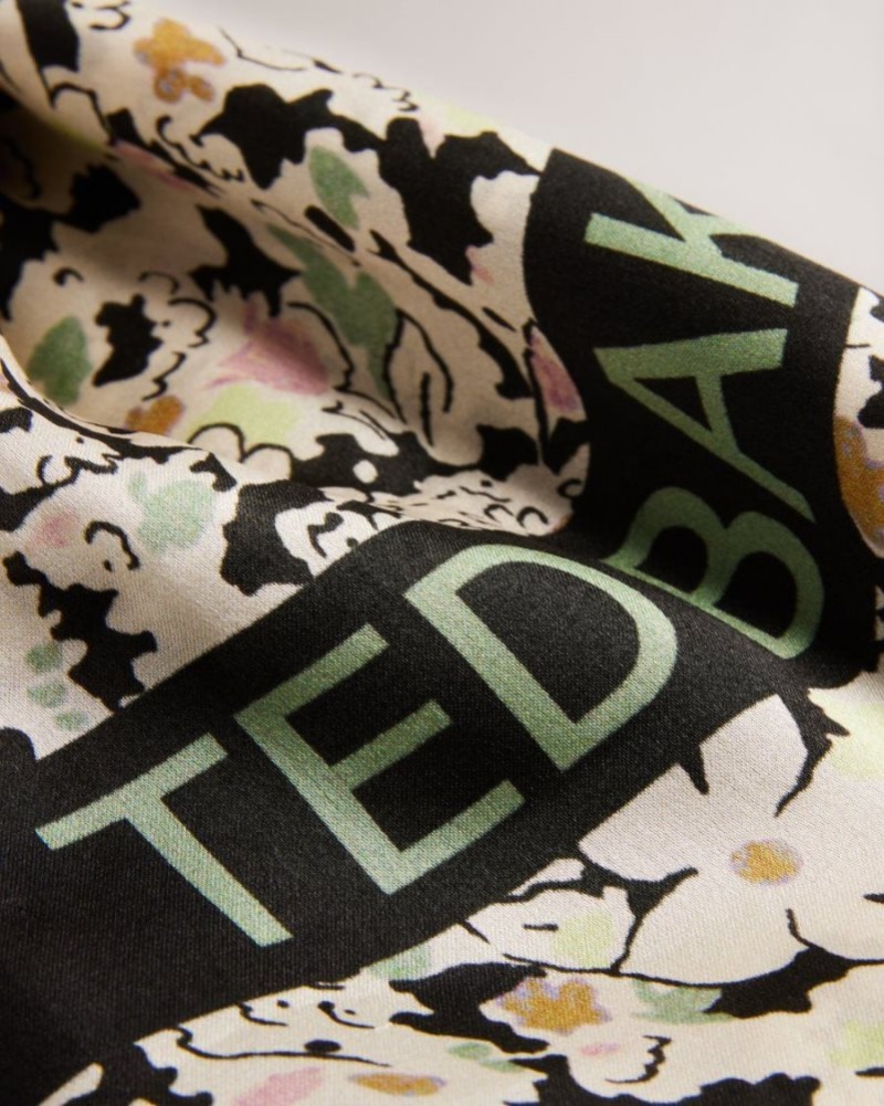 Black Ted Baker Zebbaa Ditsy Floral Square Satin Scarf Scarves | VFMHPZX-07