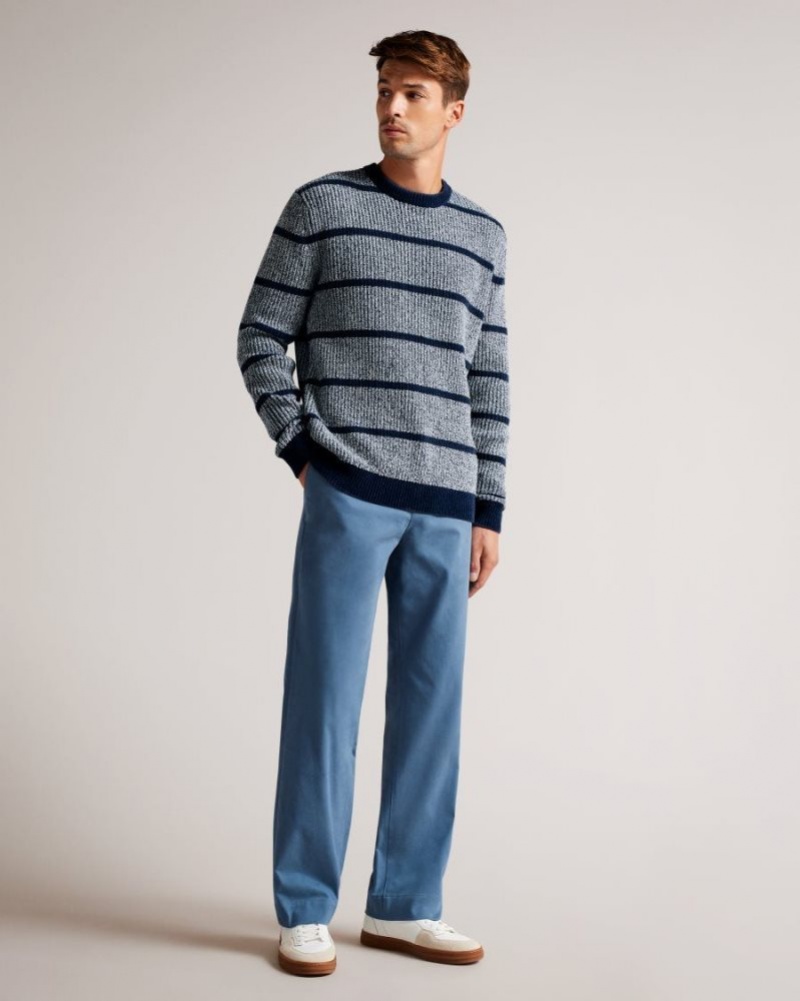 Blue Ted Baker Angio Regular Fit Textured Stripe Jumper Jumpers & Knitwear | FQPINOM-41