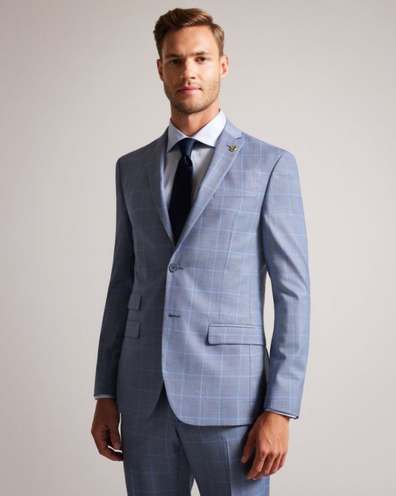 Blue Ted Baker Hernejs Wool Check Suit Jacket Suits | POWRCGF-75
