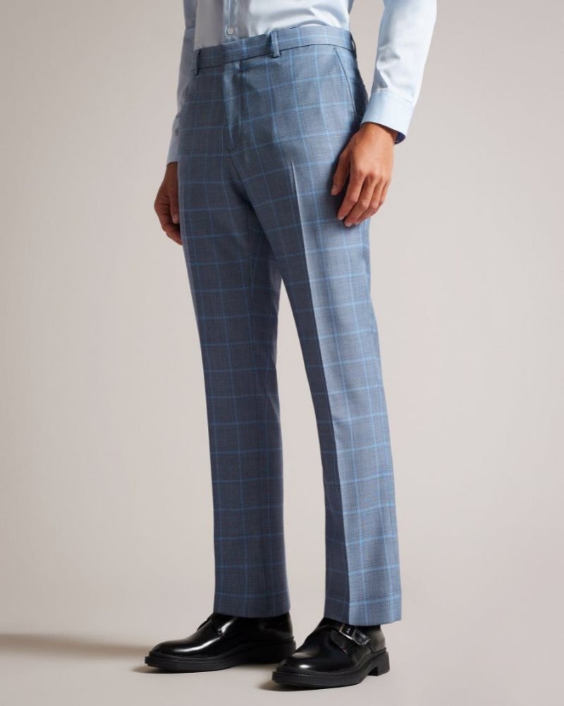 Blue Ted Baker Hernets Pure Wool Check Suit Trousers Suits | PNVCJGM-45