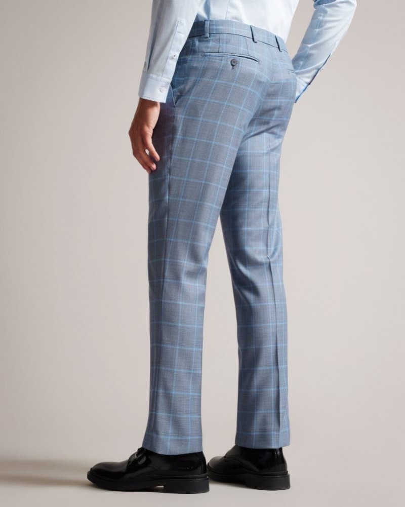 Blue Ted Baker Hernets Pure Wool Check Suit Trousers Suits | PNVCJGM-45