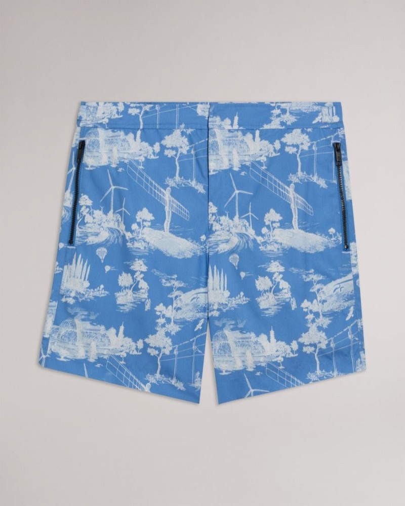 Blue Ted Baker Holoway Printed Swim Shorts Swimwear & Beachwear | KGPMUIC-06