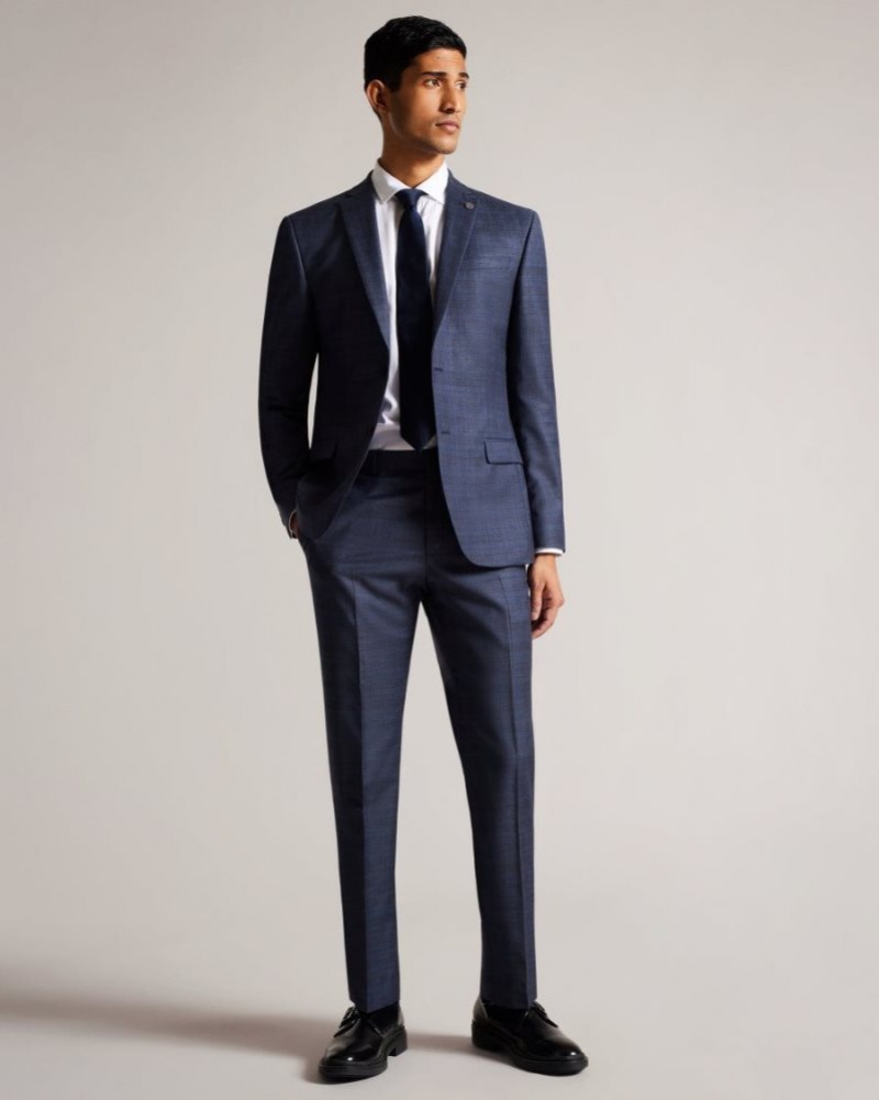 Blue Ted Baker Portejs Wool Blend Check Jacket Suits | CAOUGPN-34
