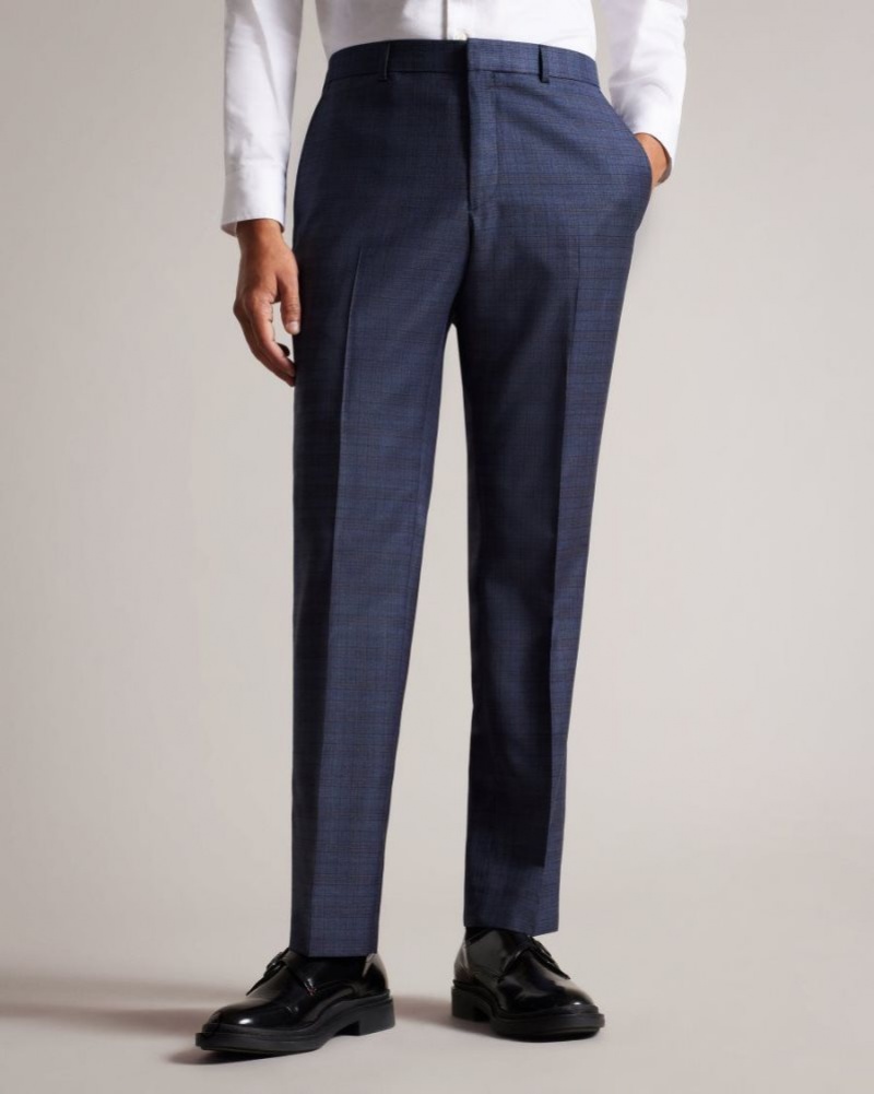 Blue Ted Baker Portets Wool Blend Check Trousers Suits | THVKQBI-01