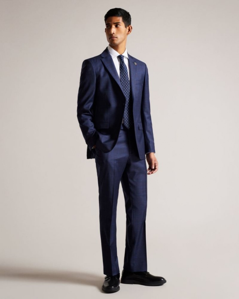 Blue Ted Baker Sennejr Wool Check Suit Jacket Suits | YDRXFAS-59