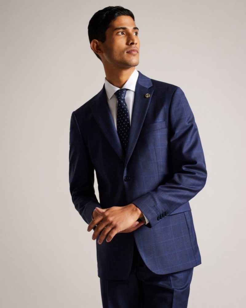 Blue Ted Baker Sennejr Wool Check Suit Jacket Suits | YDRXFAS-59