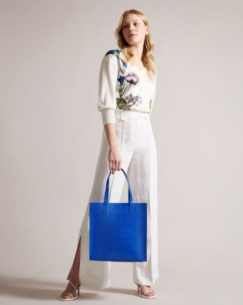 Bright Blue Ted Baker Croccon Croc Detail Large Icon Bag Tote Bags | HLPODVW-17