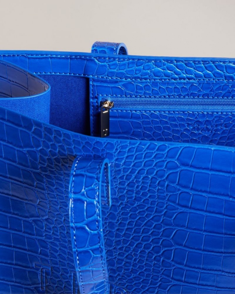 Ted Baker Tote Bags Wholesale For Sale - Bright Blue Womens Croccon Croc  Detail Large Icon Bag