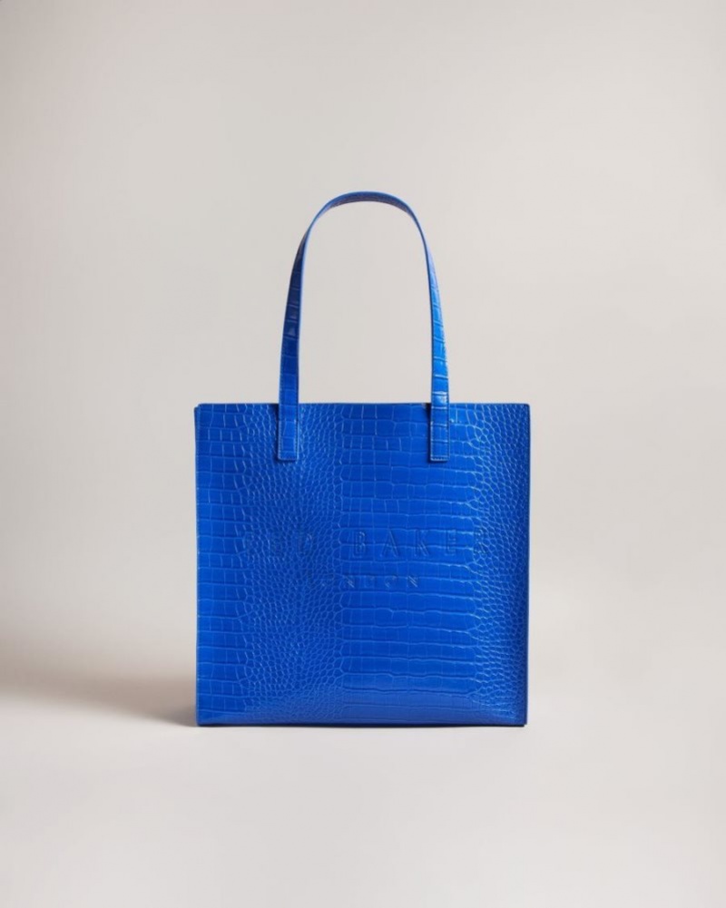 Bright Blue Ted Baker Croccon Croc Detail Large Icon Bag Tote Bags | HLPODVW-17