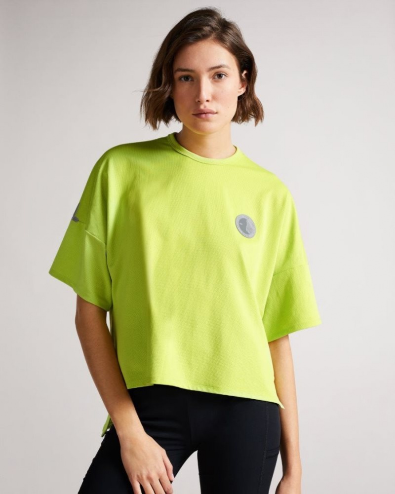 Bright Green Ted Baker Glianas Mesh Jersey T Shirt T-Shirts & Vests | CMIDNEX-81