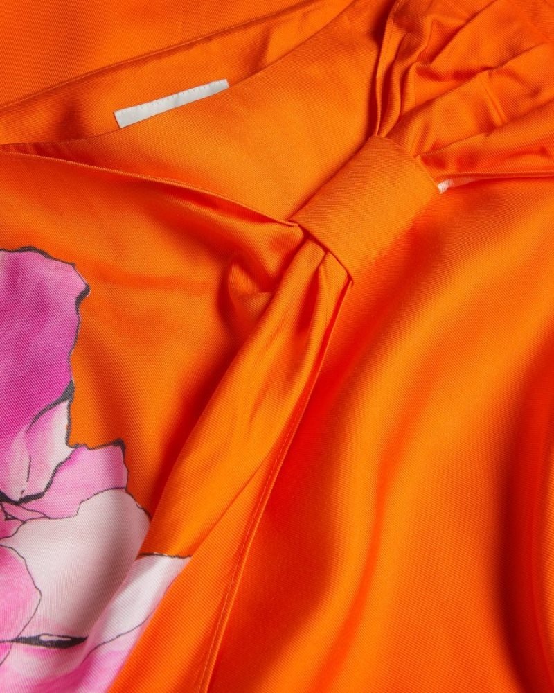 Bright Orange Ted Baker Bethhie Floral Asymmetric Twist Slip Skirt Skirts | VTXMHQK-19