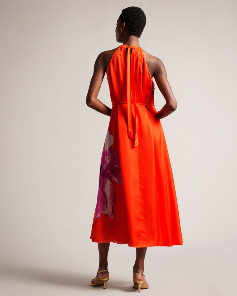 Bright Orange Ted Baker Immia Halterneck Midaxi Swing Dress Dresses | LOTQVAW-18
