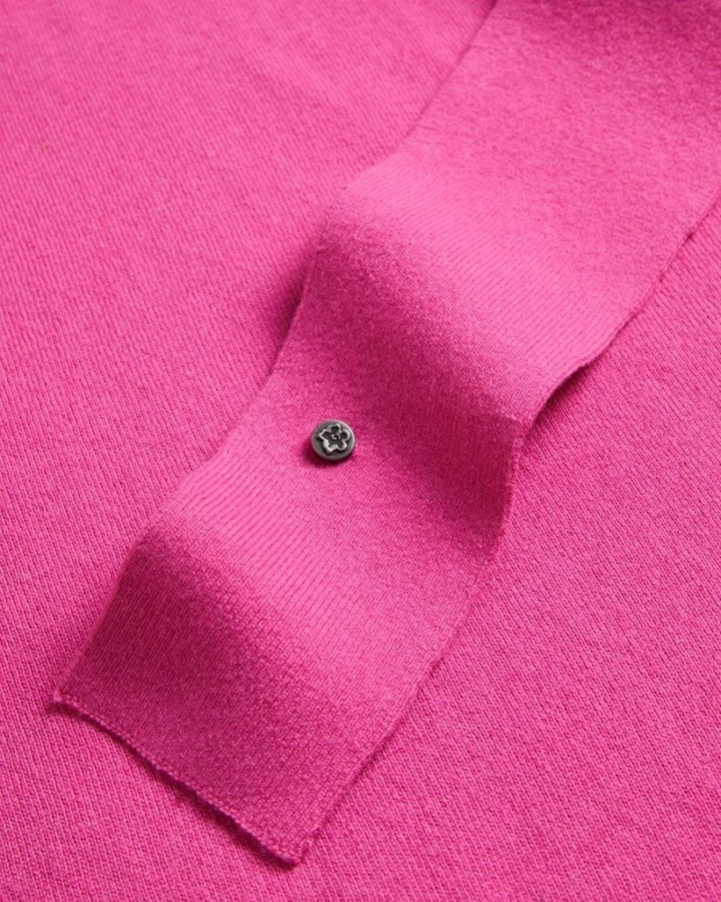 Bright Pink Ted Baker Essya Slouchy Tie Front Midi Knit Dress Dresses | VXZSRYO-85