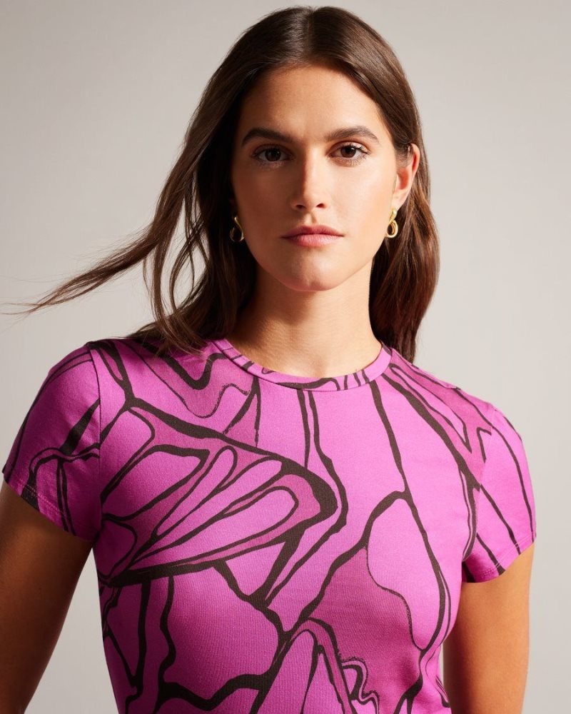 Bright Pink Ted Baker Kcarlia Fitted T-Shirt Tops & Blouses | QLUBISC-41