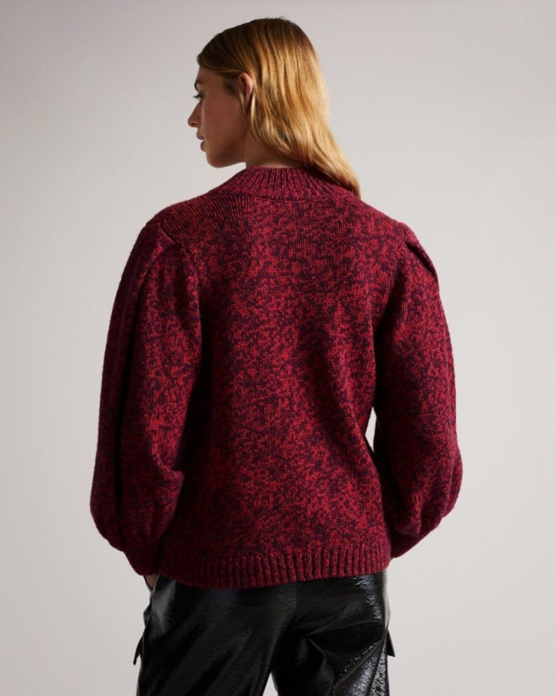 Bright Red Ted Baker Elvinaa Statement Sleeve Chunky Jumper Jumpers & Cardigans | XHSKDUM-26