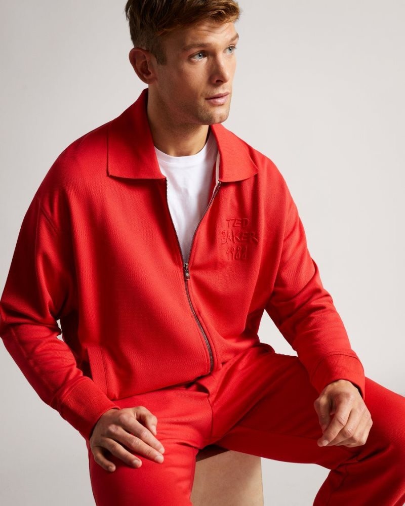 Bright Red Ted Baker Lymn Graphic Jersey zip through Coats & Jackets | OELCAKM-45