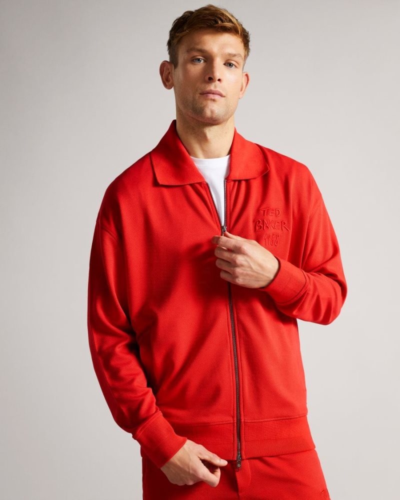 Bright Red Ted Baker Lymn Graphic Jersey zip through Coats & Jackets | OELCAKM-45