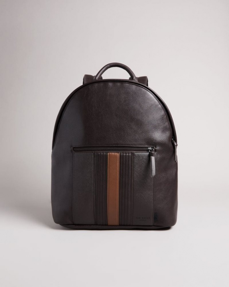 Brown-Chocolate Ted Baker Esentle Striped PU Backpack Backpacks | POJLZRT-25