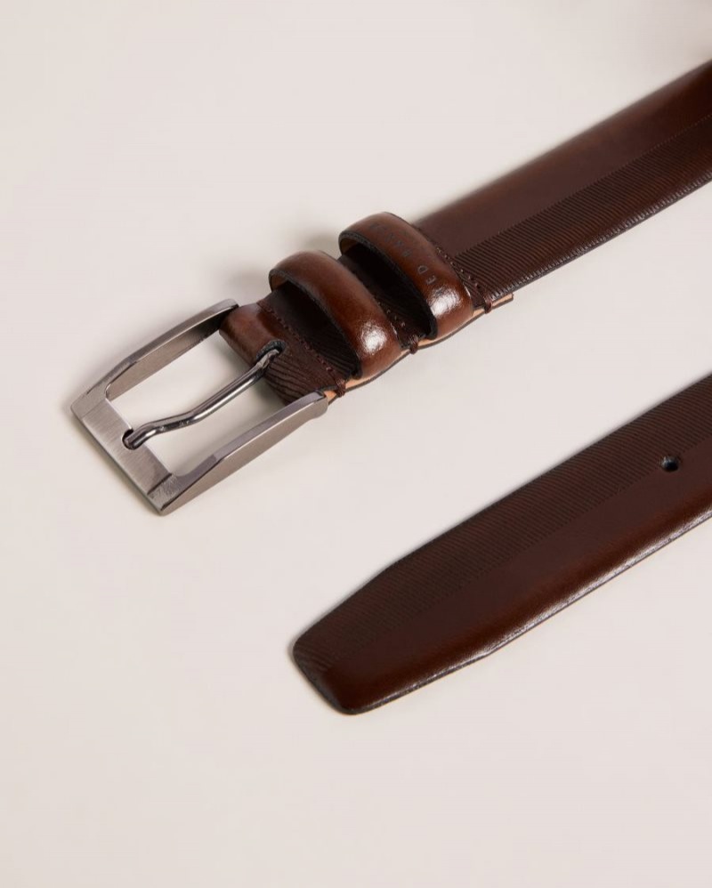 Brown-Chocolate Ted Baker Harvii Etched Leather Belt Belts | UCVISMW-16