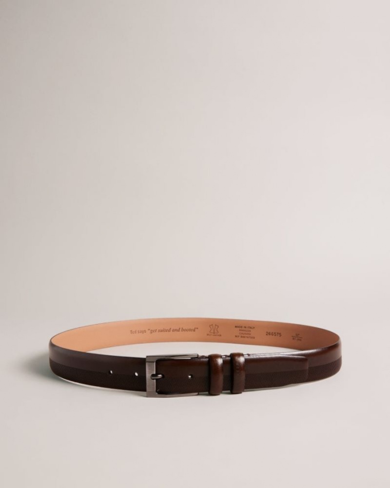 Brown-Chocolate Ted Baker Harvii Etched Leather Belt Belts | UCVISMW-16