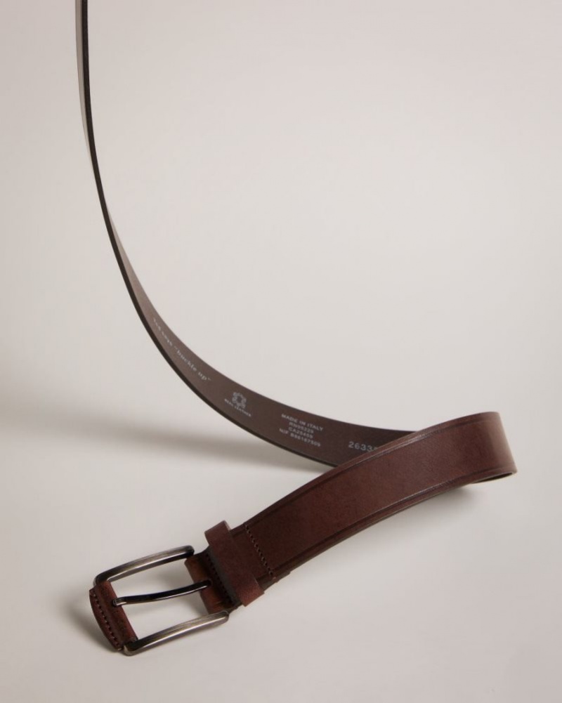 Brown-Chocolate Ted Baker Linded Embossed Leather Belt Belts | XDWGFHM-81