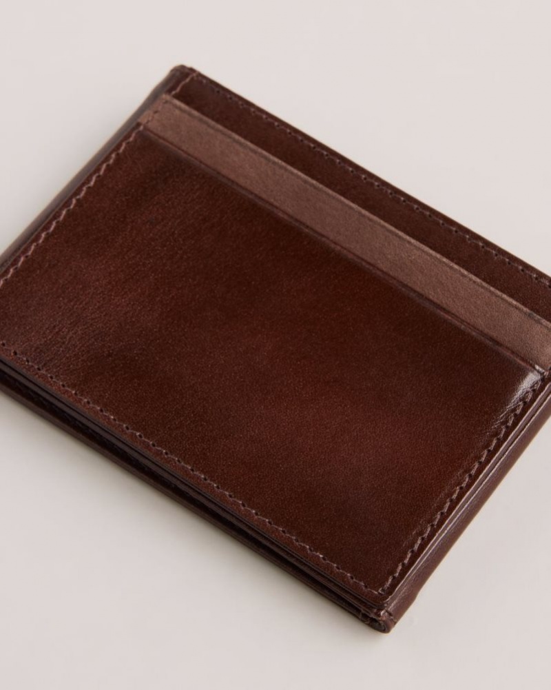 Brown-Chocolate Ted Baker Sammey Folded Leather Card Holder Wallets & Cardholders | FXCVBUY-51
