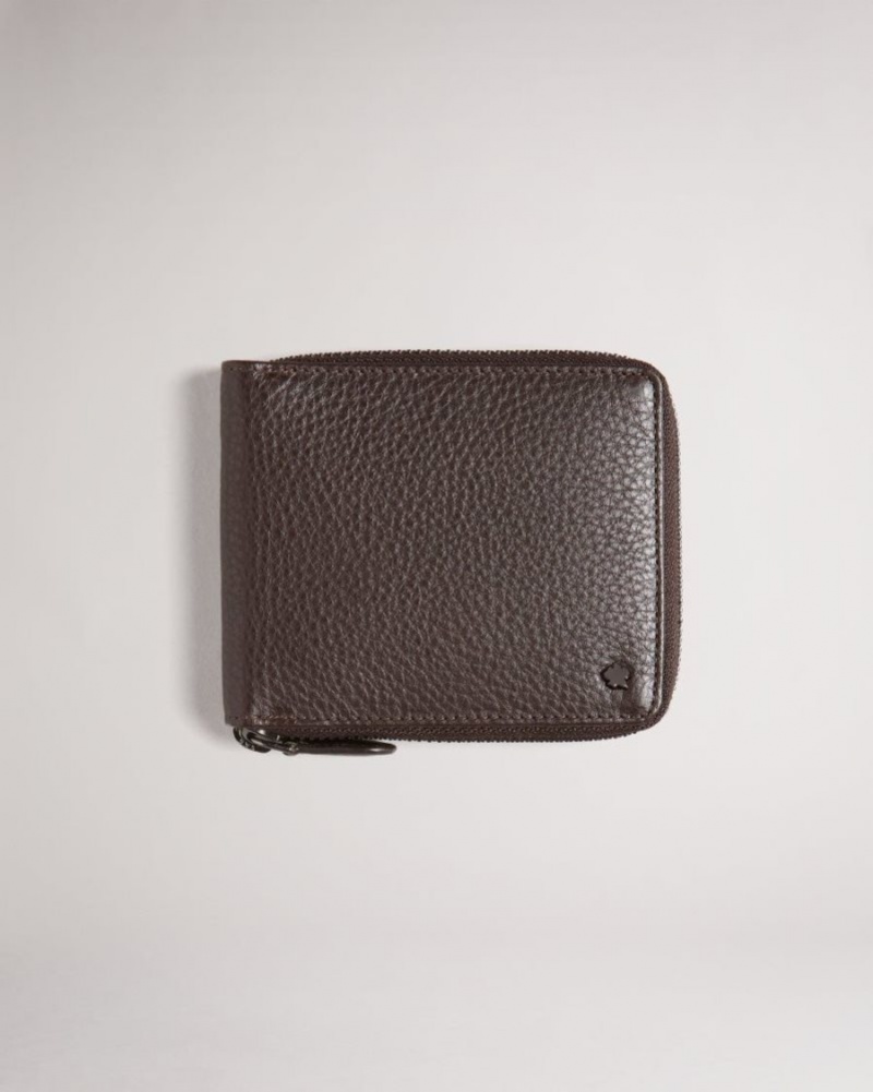 Brown-Chocolate Ted Baker Stephen Zip Around Leather Bifold Wallet Wallets & Cardholders | UCVDJHL-19