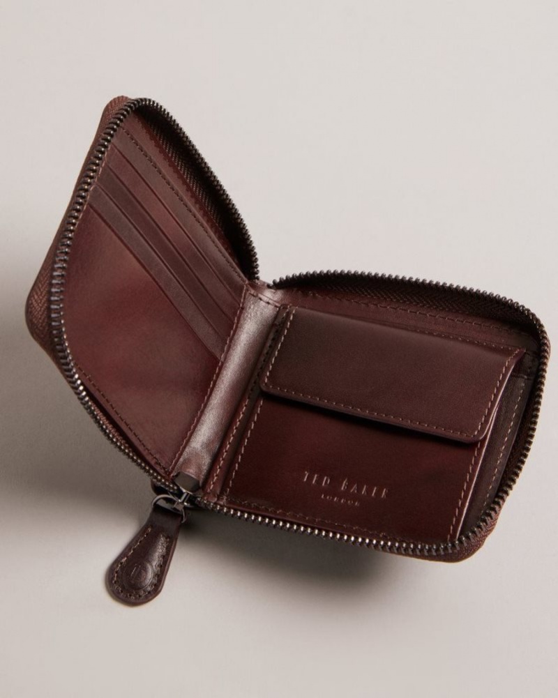 Brown-Chocolate Ted Baker Tobiat T Monogram Zip Around Wallet Wallets & Cardholders | CXVILTE-26