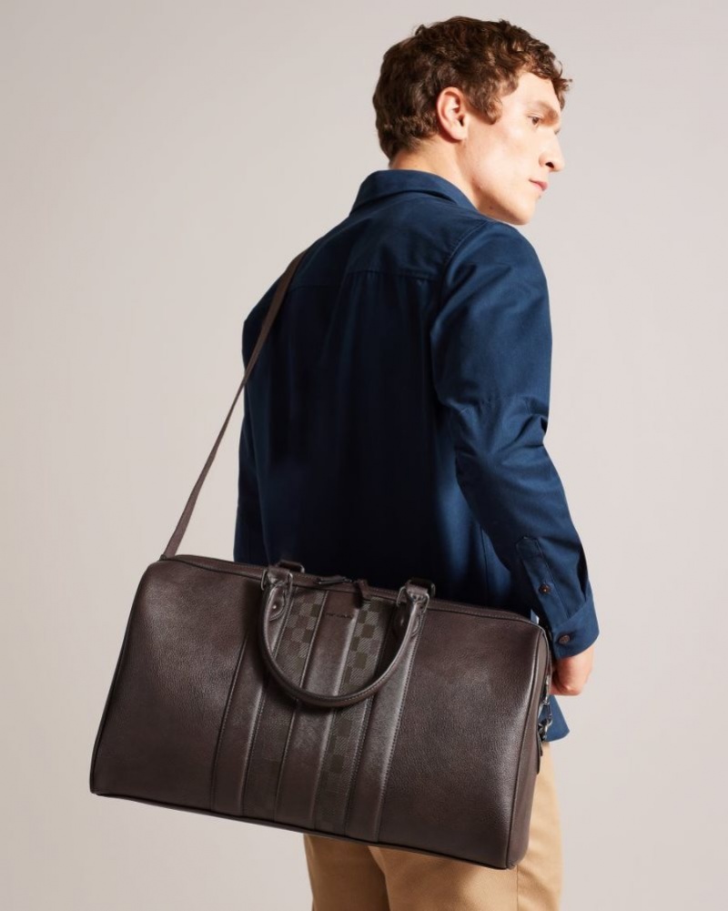 Brown-Chocolate Ted Baker Waylin House Check PU Holdall Holdalls & Weekend Bags | RZULPWS-61
