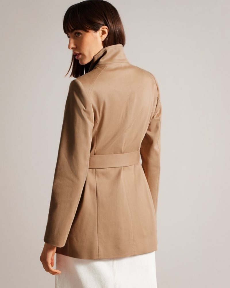 Brown-Tan Ted Baker Rosiaas Short Wrap Trench Coat Coats & Jackets | TAXQRWO-57