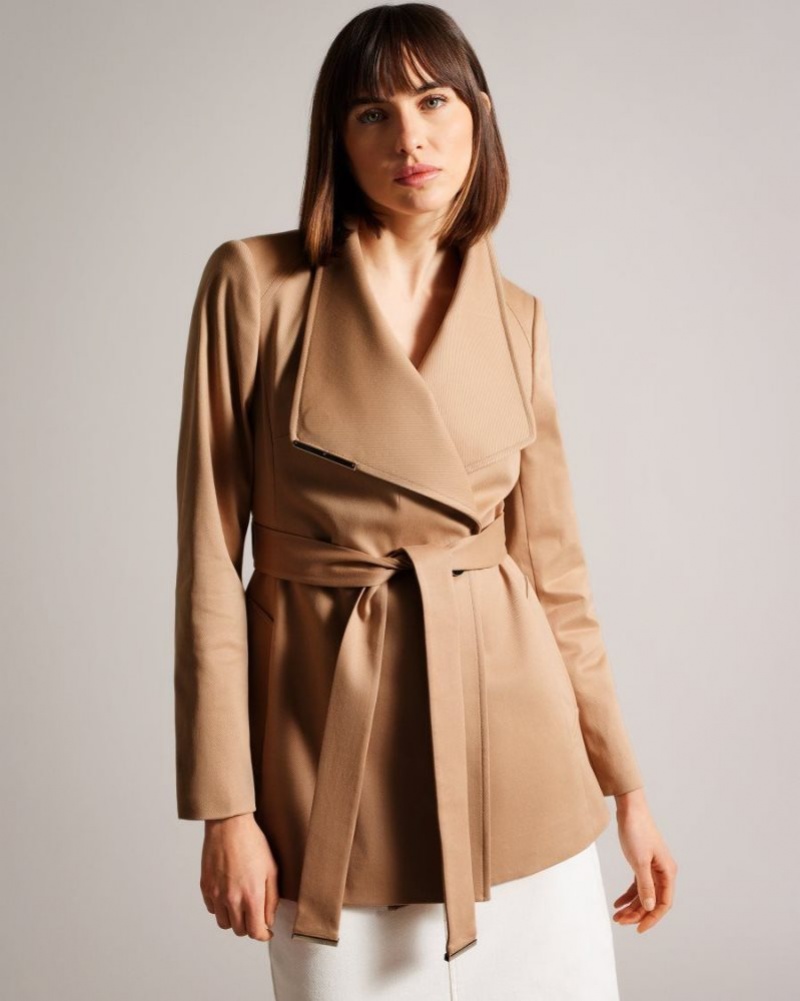 Brown-Tan Ted Baker Rosiaas Short Wrap Trench Coat Coats & Jackets | TAXQRWO-57