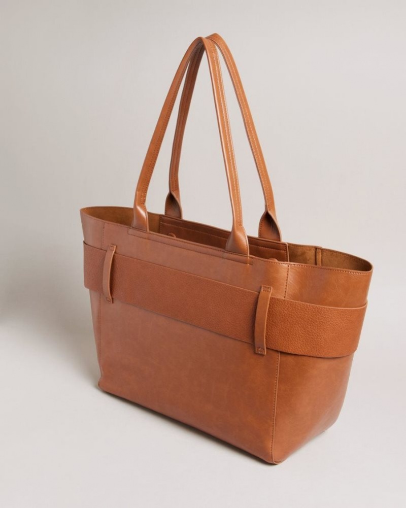 Brown Ted Baker Jimma PU Large Tote Bag Tote Bags | TQYVBPF-96