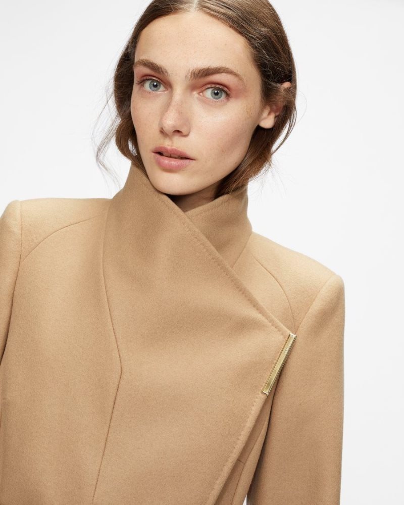 Camel Ted Baker Rosell Long Length Wool Wrap Coat Coats & Jackets | ZFMWUED-75