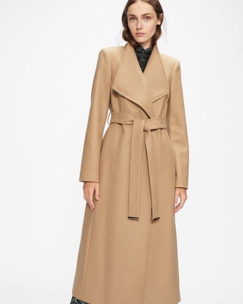 Camel Ted Baker Rosell Long Length Wool Wrap Coat Coats & Jackets | ZFMWUED-75