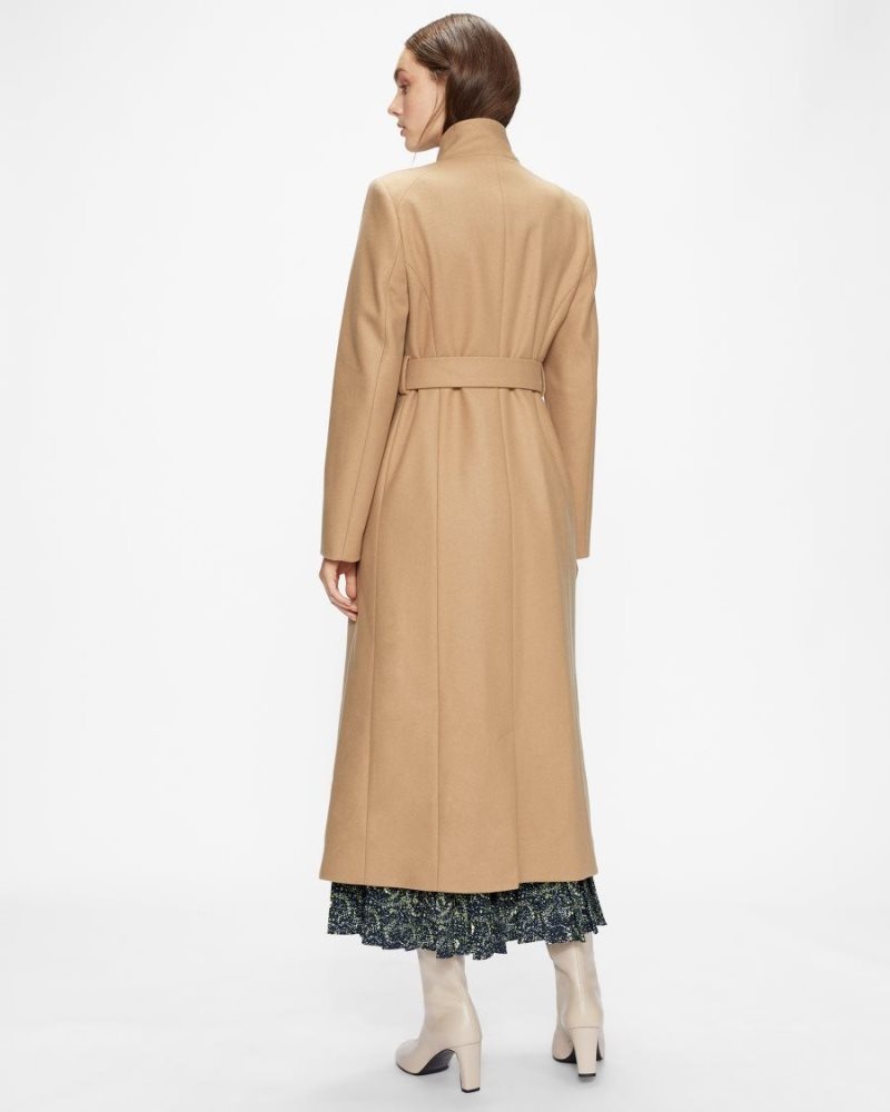 Camel Ted Baker Rosell Long Length Wool Wrap Coat Coats & Jackets | ZFMWUED-75