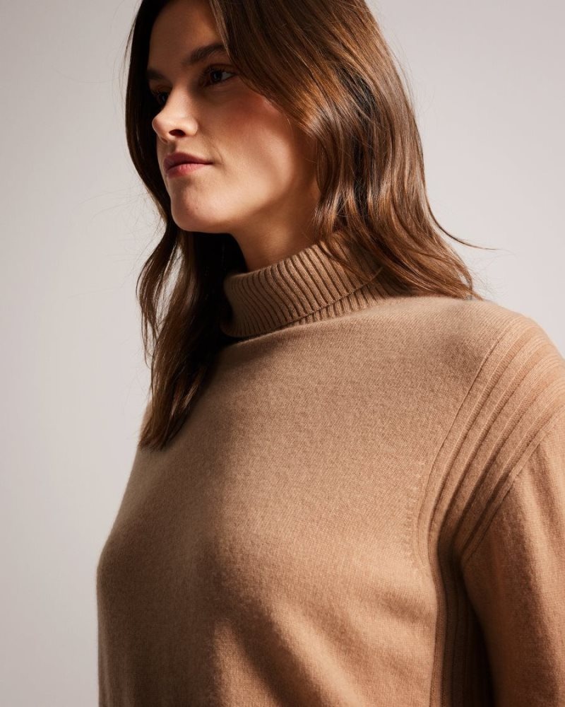 Camel Ted Baker Ruthell Organic Cashmere Roll Neck Jumper Jumpers & Cardigans | OXYBQEV-17