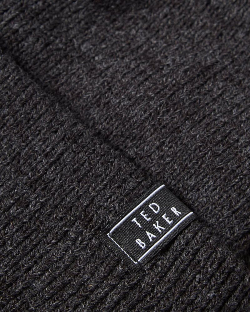 Charcoal Ted Baker Benit Knitted Beanie Hats & Caps | YNHXJTW-46