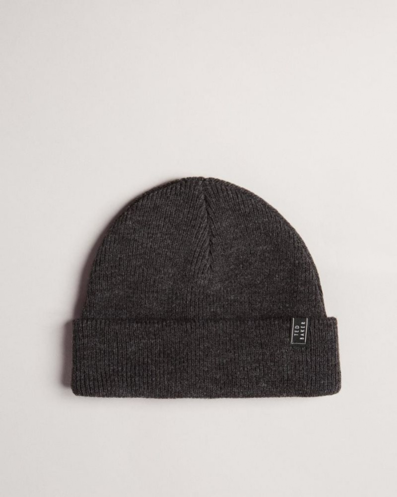 Charcoal Ted Baker Benit Knitted Beanie Hats & Caps | YNHXJTW-46