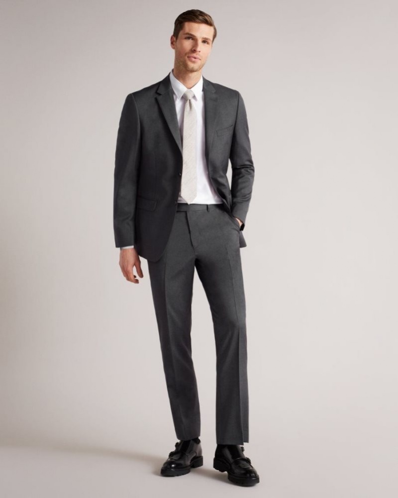Charcoal Ted Baker Irvinjr Regular Charcoal Twill Suit Jacket Suits | OFCWLUY-21