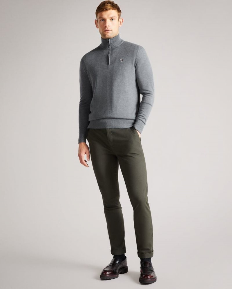 Charcoal Ted Baker Tooting Merino Wool Half Zip Top Jumpers & Knitwear | JNLQCVO-37