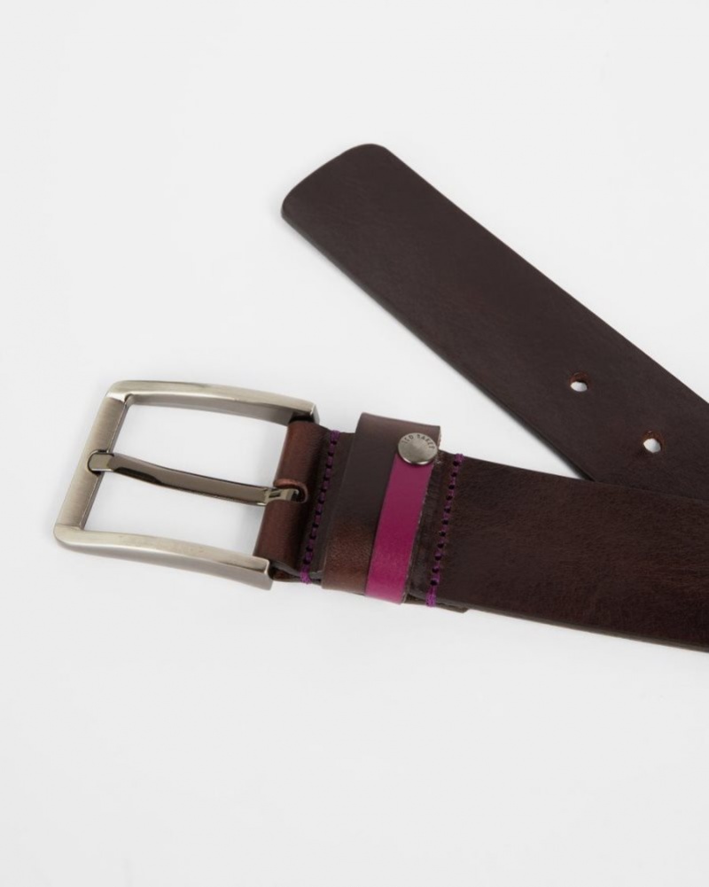 Chocolate Ted Baker Keepsak Contrast Detail Leather Belt Belts | LMAKXJQ-94
