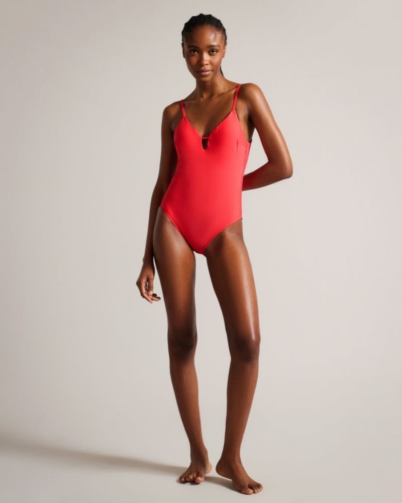 Coral Ted Baker Neyome Plunge Swimsuit Swimwear & Beachwear | GUBMPCR-27
