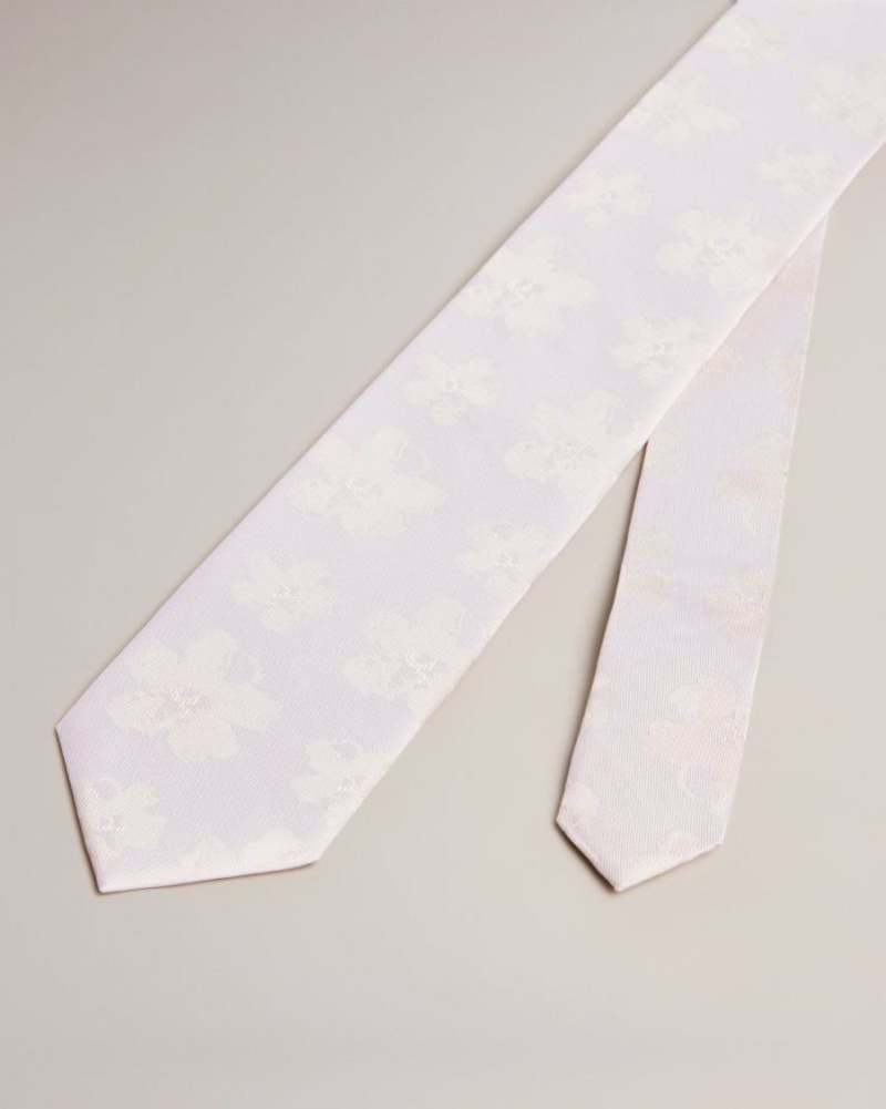 Cream Ted Baker Berel Magnolia Jacquard Tie Ties & Bowties | HBJKUVQ-16