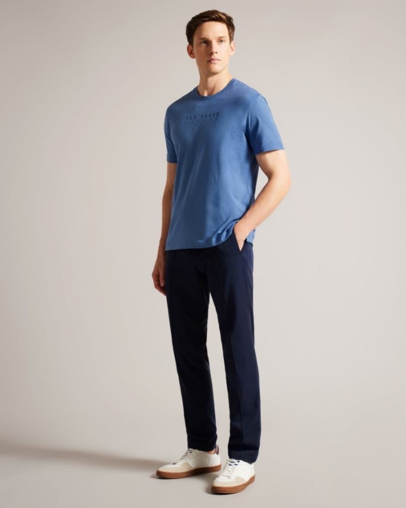 Dark Blue Ted Baker Alisbur Short Sleeve Branded T-Shirt Tops | ZSECAWQ-10