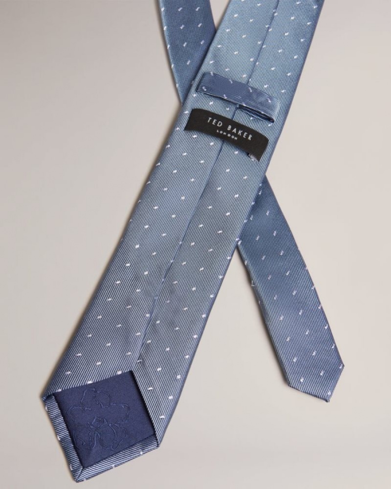 Dark Blue Ted Baker Aragon Silk Dashed Spot Tie Ties & Bowties | GDPWABQ-89