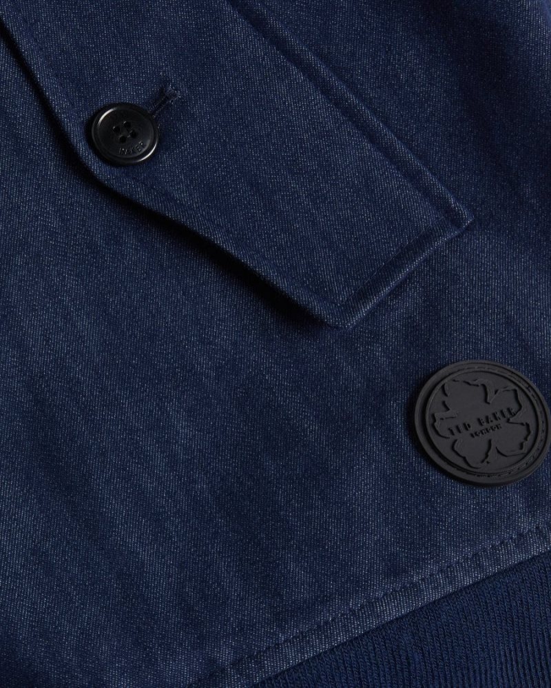 Dark Blue Ted Baker Conham Denim Look Bomber Jacket Coats & Jackets | TSJWBZC-64