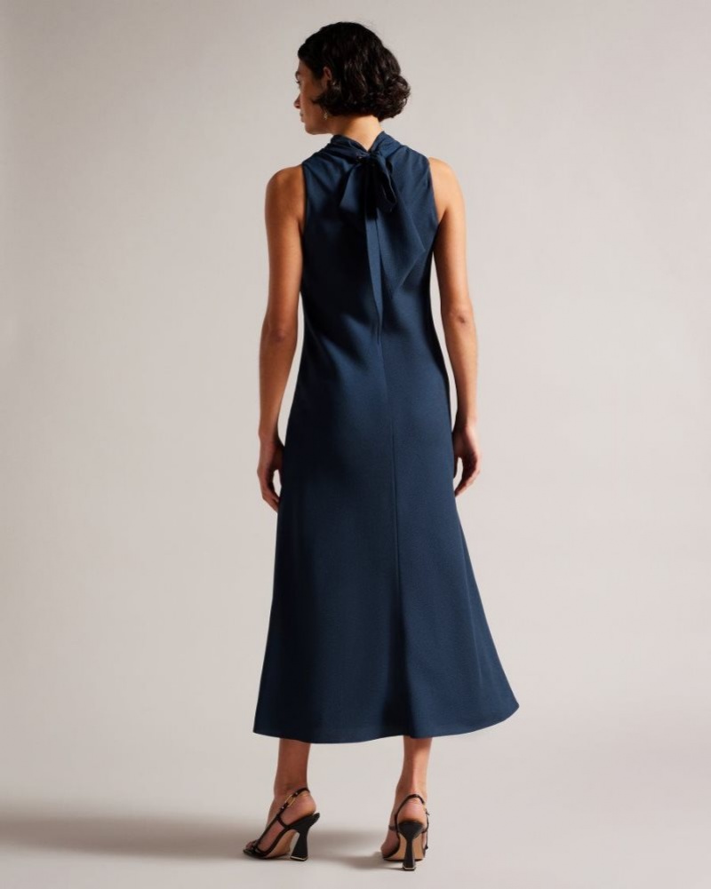 Dark Blue Ted Baker Eleanar Cowl Neck Sleeveless Midi Slip Dress Dresses | EDKCZAH-21