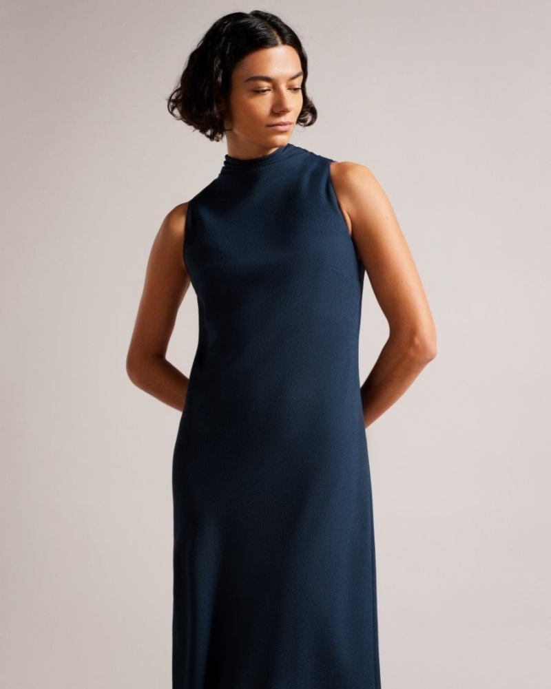 Dark Blue Ted Baker Eleanar Cowl Neck Sleeveless Midi Slip Dress Dresses | EDKCZAH-21