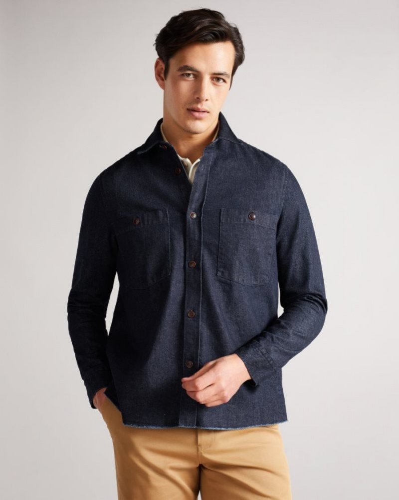 Dark Blue Ted Baker Enfield Long Sleeve Denim Overshirt Shirts | VBMHNRY-53