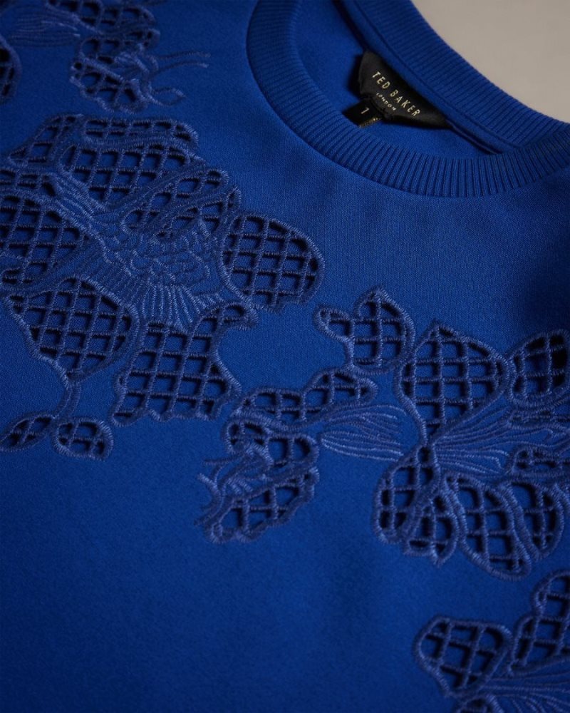 Dark Blue Ted Baker Fllo Laser Cut Sweater Tops & Blouses | LCSOAYV-05